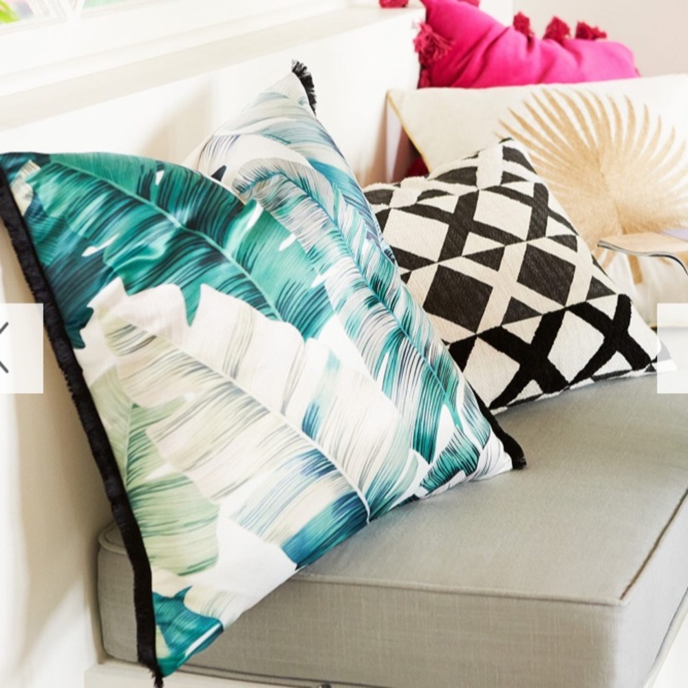 Pier 1 Green Palm Leaves Fringe Pillow